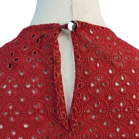 Robert Rodriguez Size 2 Designer Red Top Embroidered Eyelets Ruffles BOHO - Picture 15 of 16